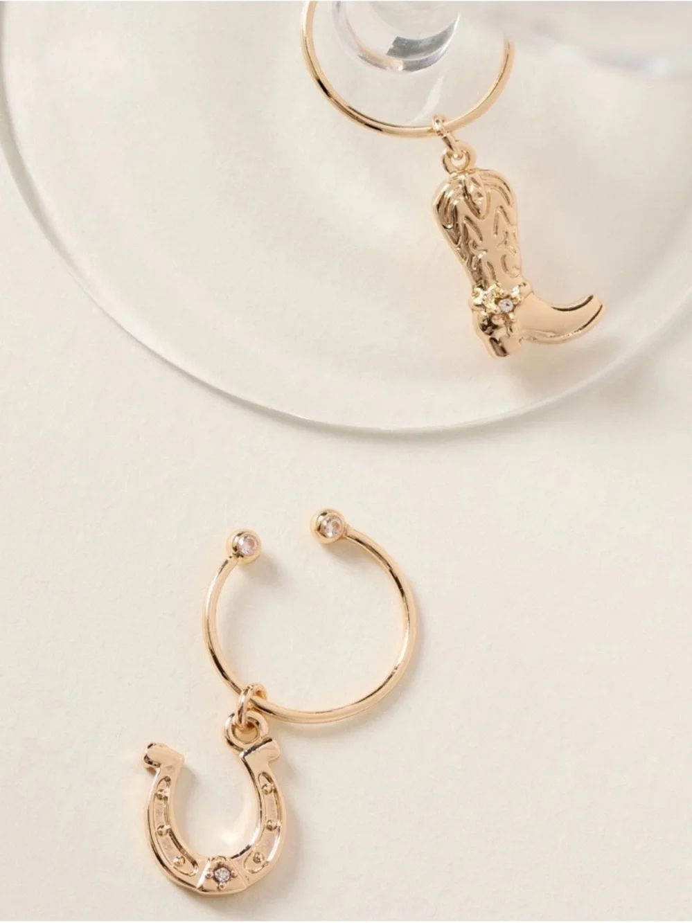Anthropologie Spurred & Stirred Western Cocktail Charms Gold Boot Horseshoe